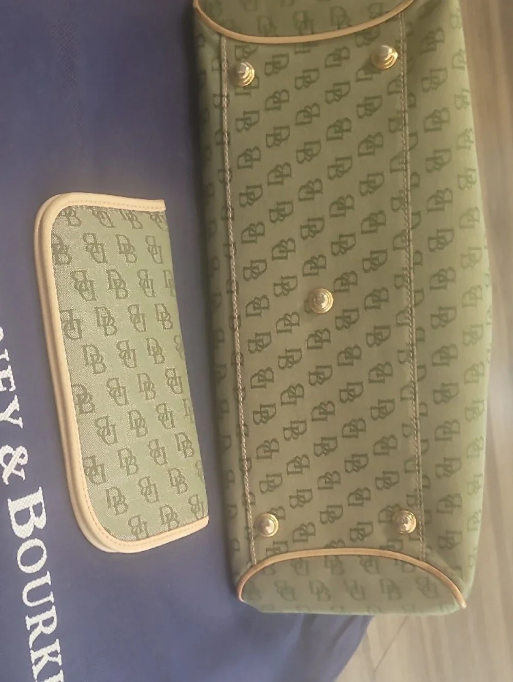 Dooney & Bourke Olive Signature Tote with Cream Trim and Handles